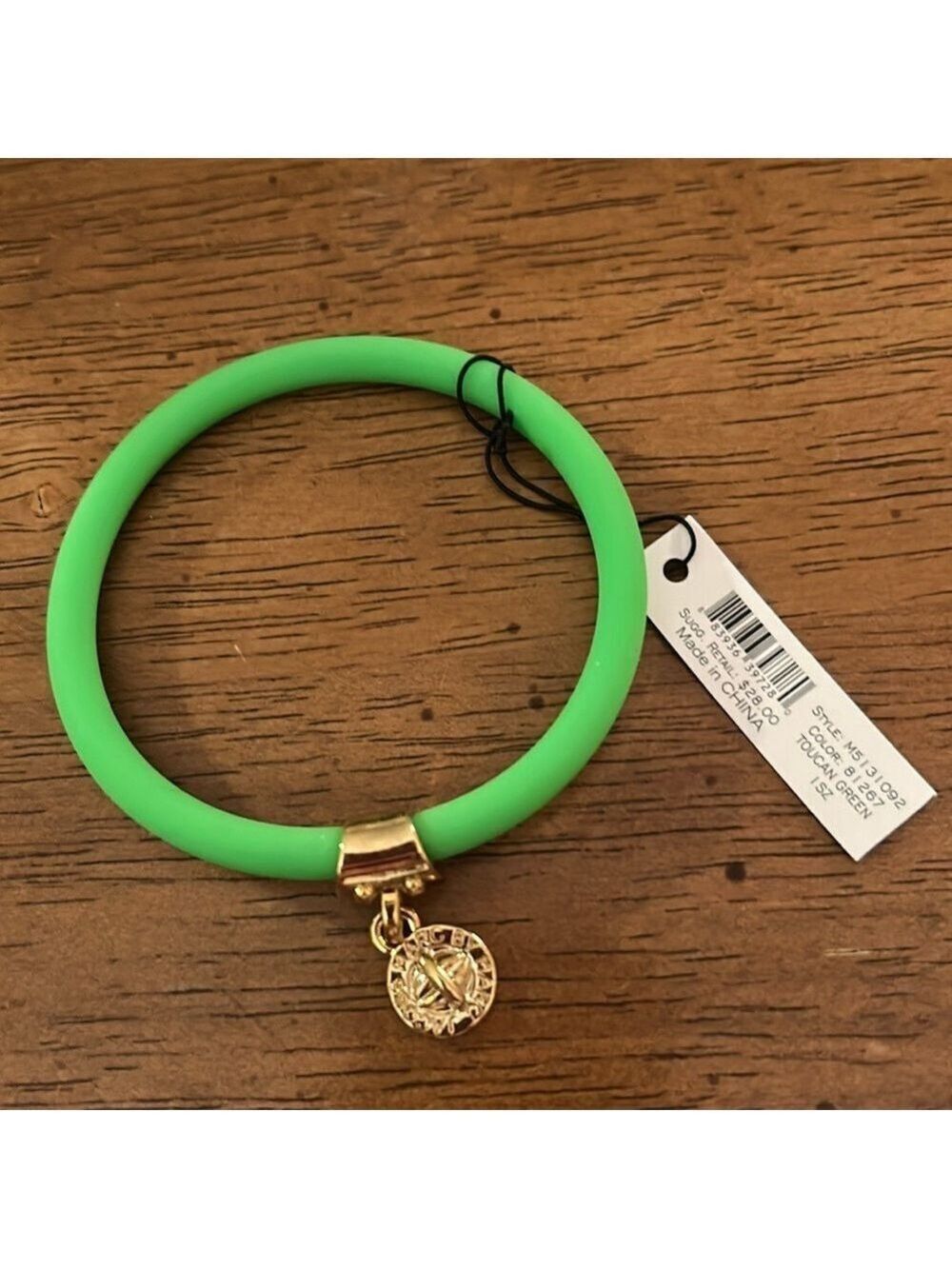 NWT Marc by Marc Jacobs Tubular Rubber Bracelet with Gold Charm - Green